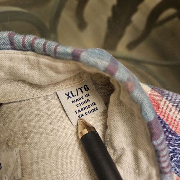 Tommy Bahama Linen Madras Plaid Multicolor Button Up Shirt Men Sz XL Long Sleeve - Picture 5 of 8